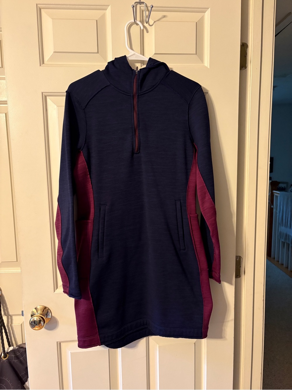 Women’s Title Nine navy and Plum Hooded Polartec Fleece Dress size M